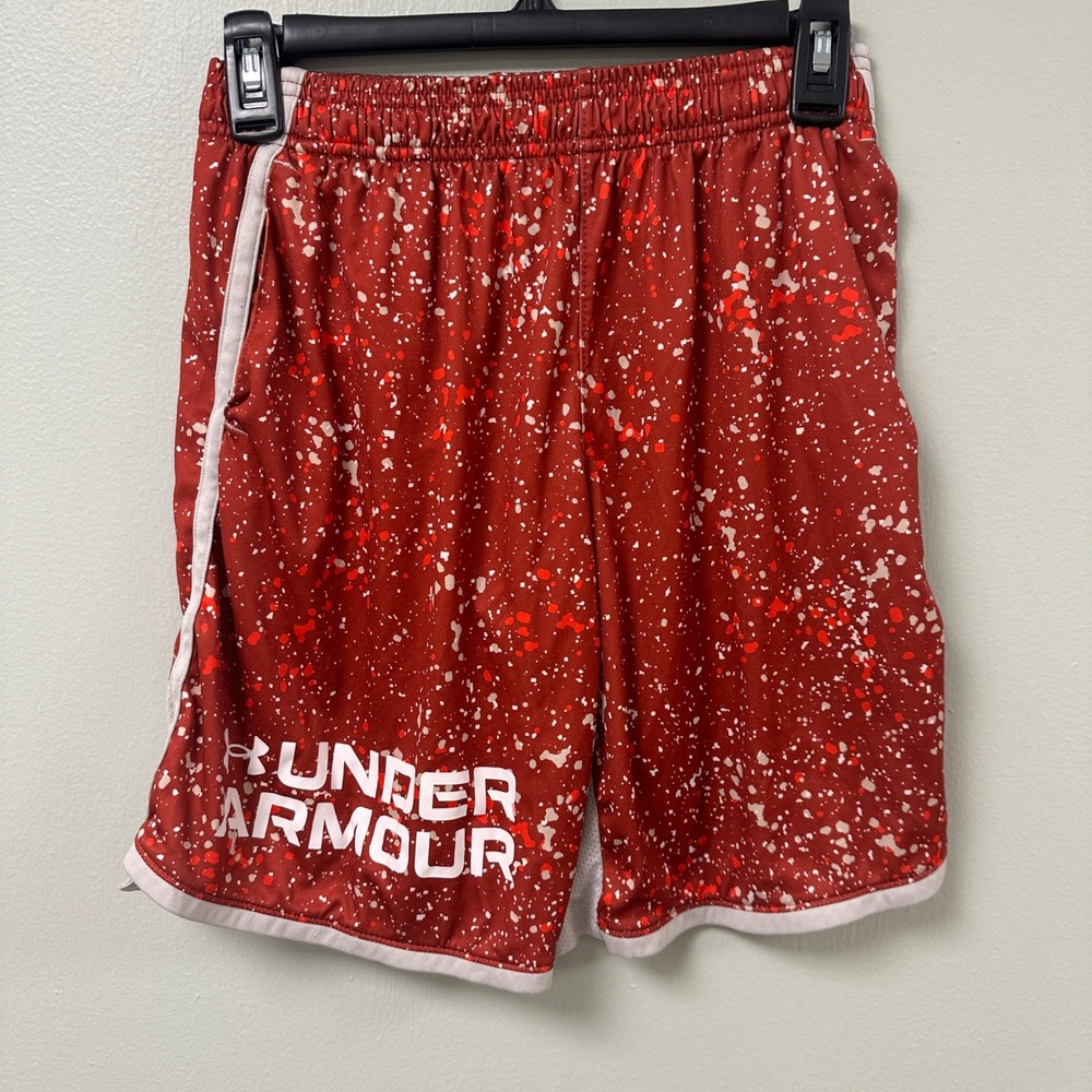 Under Armour‎ Boys Red White Paint Splatter Athletic Shorts Size Youth Large YLG